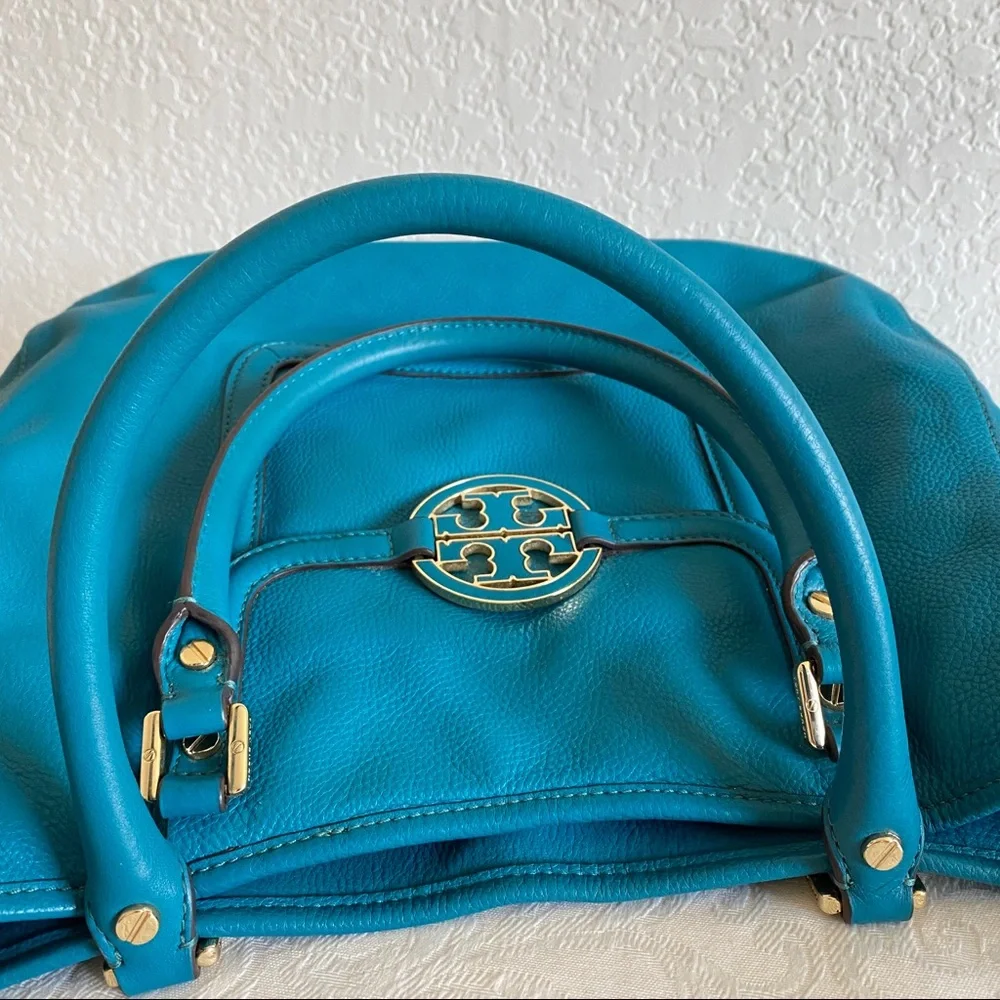 Tory Burch Teal logo Hobo 2 way Bag